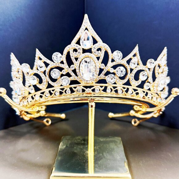 Gold Tiara and Crown for Women Crystal Queen Crown Clear Crystal Princess Tiara - Picture 1 of 5